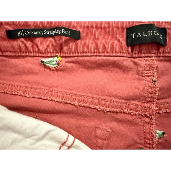 Talbots Stretch Corduroy Straight Leg Pants Mallard Embroidered Sz 10 - Picture 8 of 12
